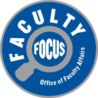 Faculty Focus: Office of Faculty Affairs graphic with magnifying glass.